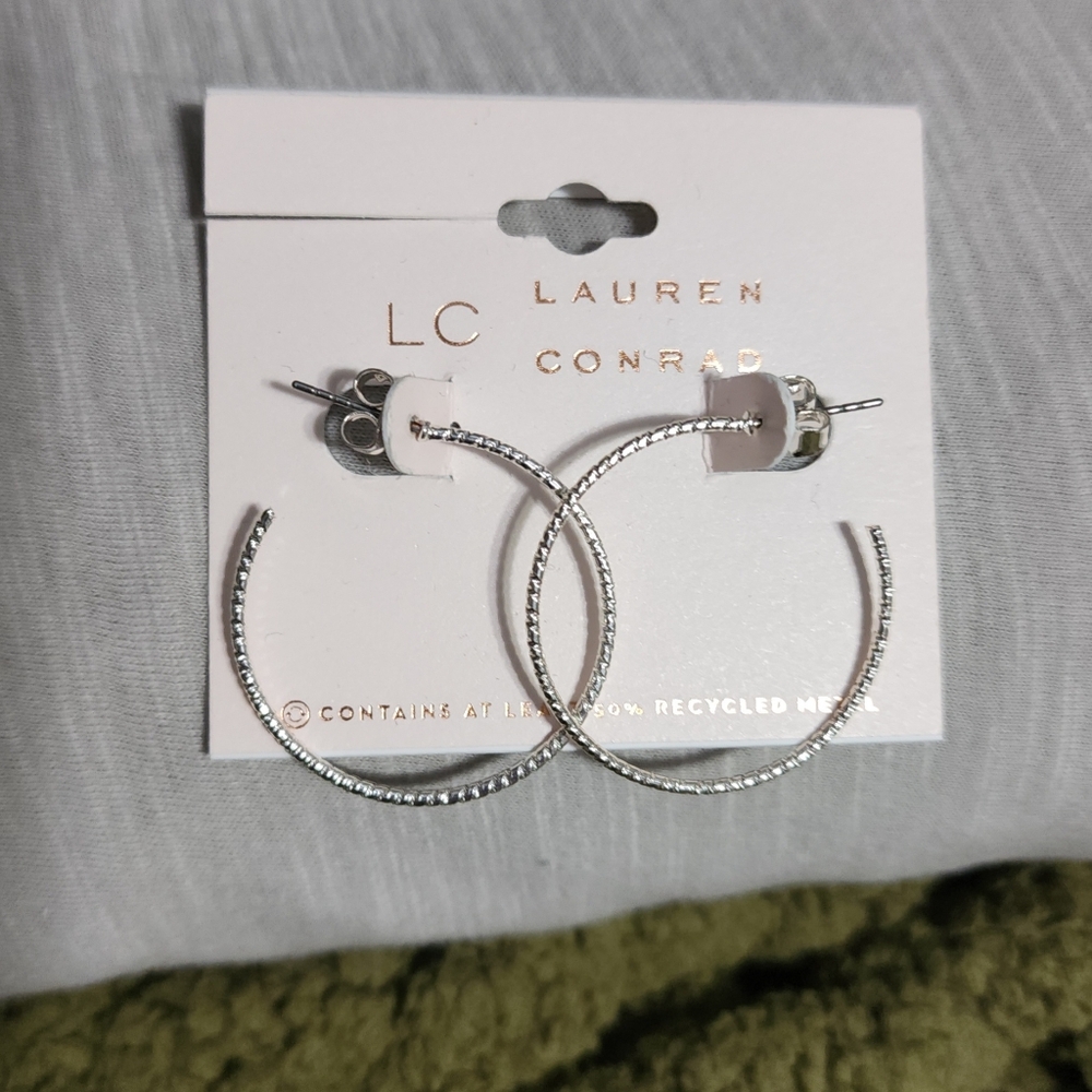 LC Lauren Conrad Textured silver tone hoop earrings
